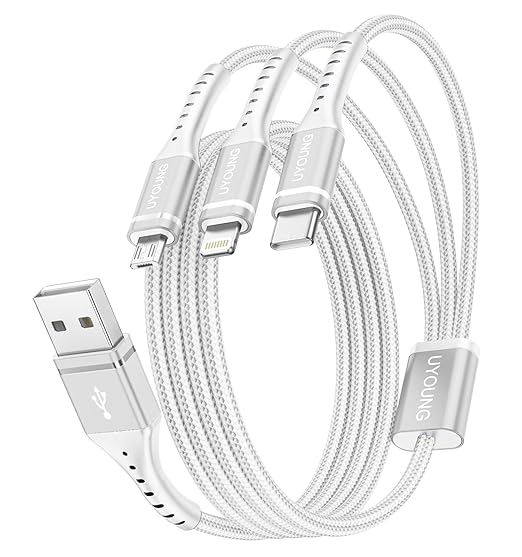 Multi Charging Cable 2Pack 4FT, 3 in 1 Charger Cable Braided Universal Phone Charging Cord with Lightning/Type C/Micro USB Ends, Multiple USB Cable for iPhone/Samsung/Google Cell Phones and More