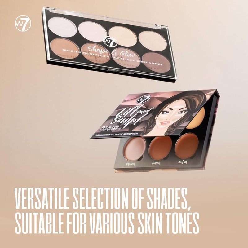 W7 Lift & Sculpt Face Palette Set - Cream Contour & Powder Duo for Flawless Glow | 2 Full-Size Palettes