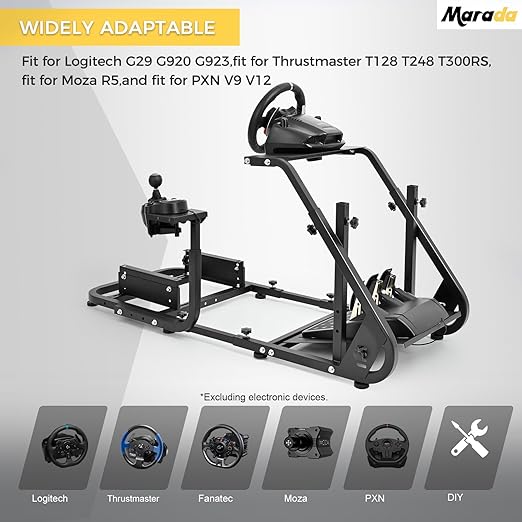 Marada Reinforced Stabilizing Racing Steering Wheel Cockpit Fit for Fanatec, for PXN, for Thrustmaster, for Logitech Device Adjustable Driving Simulator Stand, Wheel Pedal Handbrake Not Included