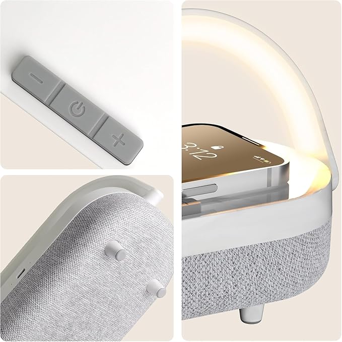 iGaur Nightstand Lamp with Wireless Charger,4 in 1 Touch Bedside Lamp Bluetooth Speaker,Portable Dimmable LED Night Light,Corporate Gifts Premium for Employees Clients,Birthday Gifts Women Wife Friend
