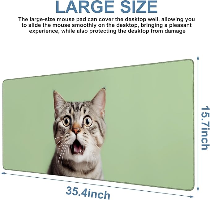 NITAHHHY Large Mouse Pad A Surprised Cat Gaming Desk Pad Computer Keyboard Non-Slip Waterproof Mouse Mat with Rubber Base and Stitched Edges Entertainment Office Writing Desk Mat 35.4 x 15.7 Inches