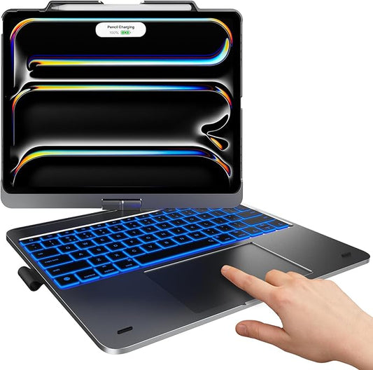 typecase Touch Case with Keyboard for iPad Pro 13"(M5/M4, 2025/2024), iPad Air 13"(M4/M3/M2, 2026/2025/2024) & iPad Pro 12.9", Trackpad, 360° Rotatable, 11-Colors Backlit, Midnight Gray