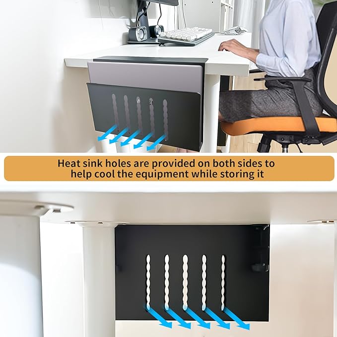 Xapypy Desk Side Storage, Under Desk Storage, No Drill Steel Hanging Desk Organizer, Laptop Holder, Desk Storage Holder for Office & Home.(Black)