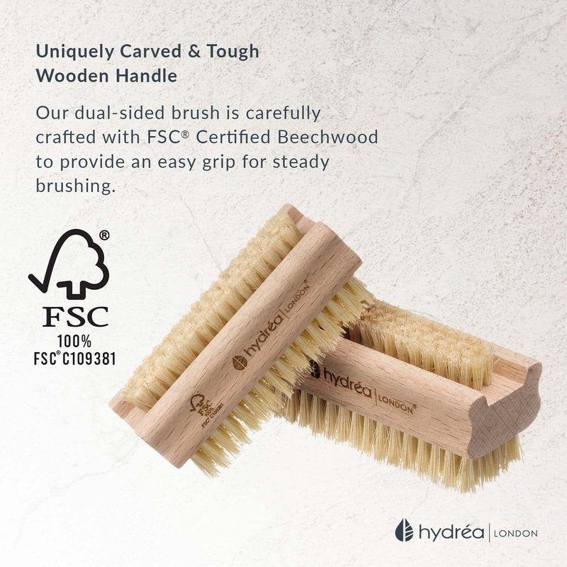 Hydréa London Beechwood Nail Brush Set - Extra Tough FSC® Certified with Firm Cactus Bristles | Twin Pack