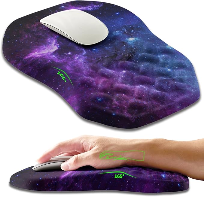 Armanza Ergonomic Slope Mouse Pad Wrist Support, Wrist Rest Mousepad for Carpal Tunnel Pain Relief with Massage Bulge and Slow Rebound Memory Foam (12x8 inch, Galaxy)