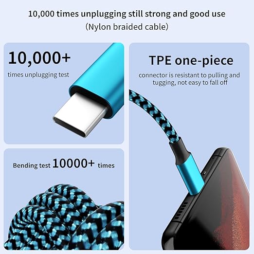 Travel Essentials,Dual Type-C 4 in 1 Multi Charging Cable, 3 FT Universal Charging Cables for All Devices, 2 USB-C/Lightning/Micro USB Port, Compatible with iPhone 17 16/15 Series/Phone/Tablet,Blue