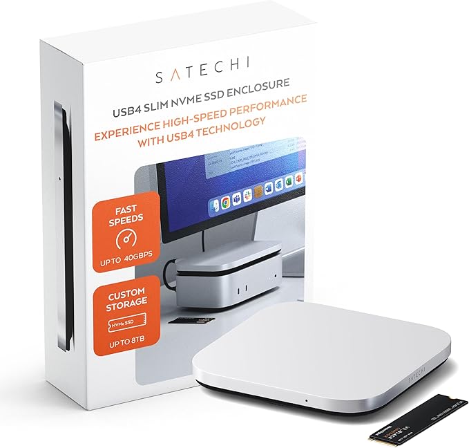 Satechi USB4 NVMe SSD Enclosure for Mac mini M4, M.2 NVMe SSD Enclosure with up to 40Gbps, up to 8TB, for Sizes 2280/2260/2242/2230mm, Compatible with Thunderbolt 5/4, USB4 (SSD Not Included)