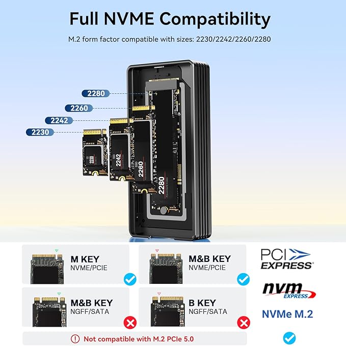 ANYOYO 80Gbps M.2 NVMe SSD Enclosure with Cooling Fan, Aluminium Alloy Enclosure Compatible with Thunderbolt 5/4/3/USB4, Support M/B+M Key SSD, Tool-Free Installation