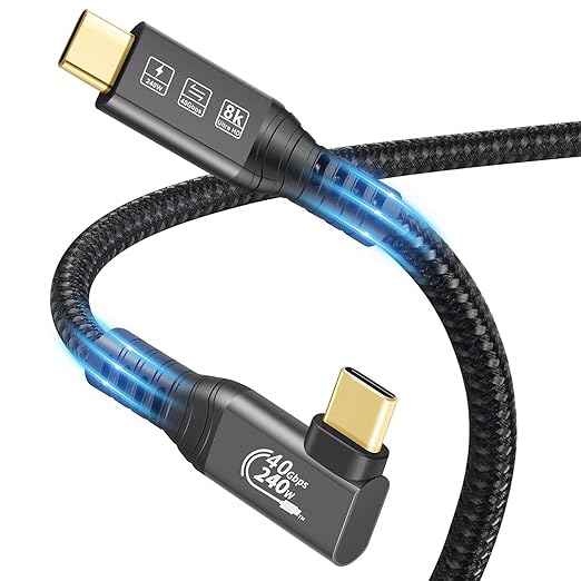CHENLENIC USB4 Cable, with Thunderbolt 4, 240W Charging, 40 Gbps Data, 8K @ 60Hz HDR, USB C to USB C Cable, 90Degree for MacBook,Hub, Dock, M2, M3, Mac SSD (90Degree USB4 40G 240W 2M)