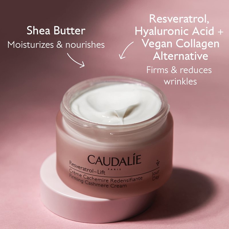 Caudalie Resveratrol-Lift Firming Cashmere Cream: Daily Anti-Aging Moisturizer with Resveratrol, Hyaluronic Acid & Vegan Collagen Alternative - 1.6oz
