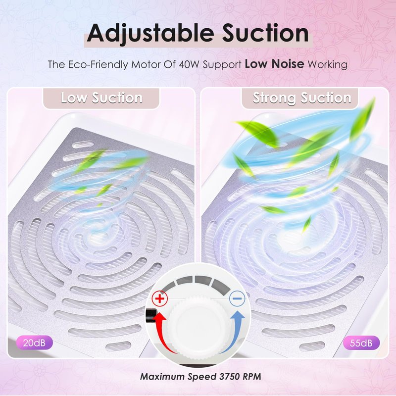 Nail Dust Collector with Lamp&50pcs Disposable Filter&Dusting Brush, Electric Nail Vacuum Cleaner Dust Fan Suction Machine for Manicure Acrylic Gel Nails Polishing, Low Noise,Salon Home