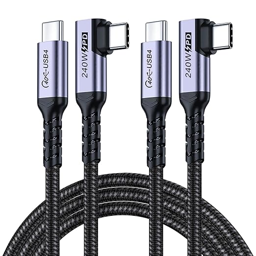 SUMPK USB C to USB C Cable 6.6FT 2 Packs, 240W USB 4 Cable Right Angle, High Speed 40Gbps Data, 8K 60Hz, 5K 60Hz, 4K 144Hz Monitor Compatible for Thunderbolt 4, iPhone 16, iPhone 15 Pro Max