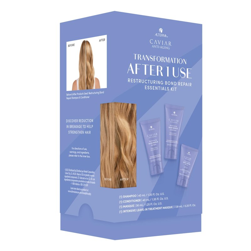 Alterna Haircare CAVIAR Anti-Aging Restructuring Bond Repair Travel Kit - Shampoo, Conditioner, Masque | Strengthens and Protects Damaged Hair