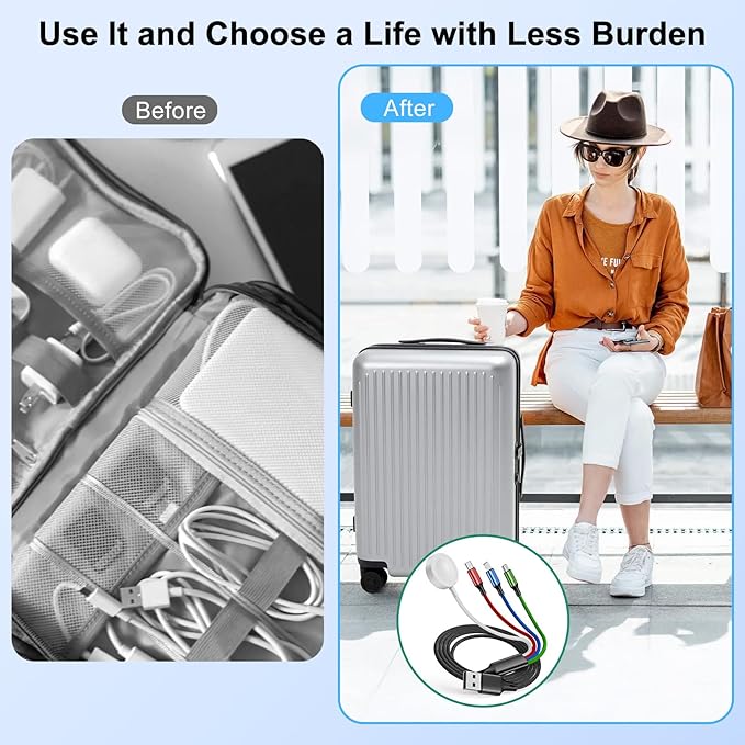 Nefuo Multi Charging Cable for Apple Watch Charger/iPhone Charger, 4 in 2 Travel Essentials Cord for iWatch Ultra SE 10-1, iPhone 17-13, Android Phone, Upgraded Nylon Braided Multi Charger Cable (5FT)