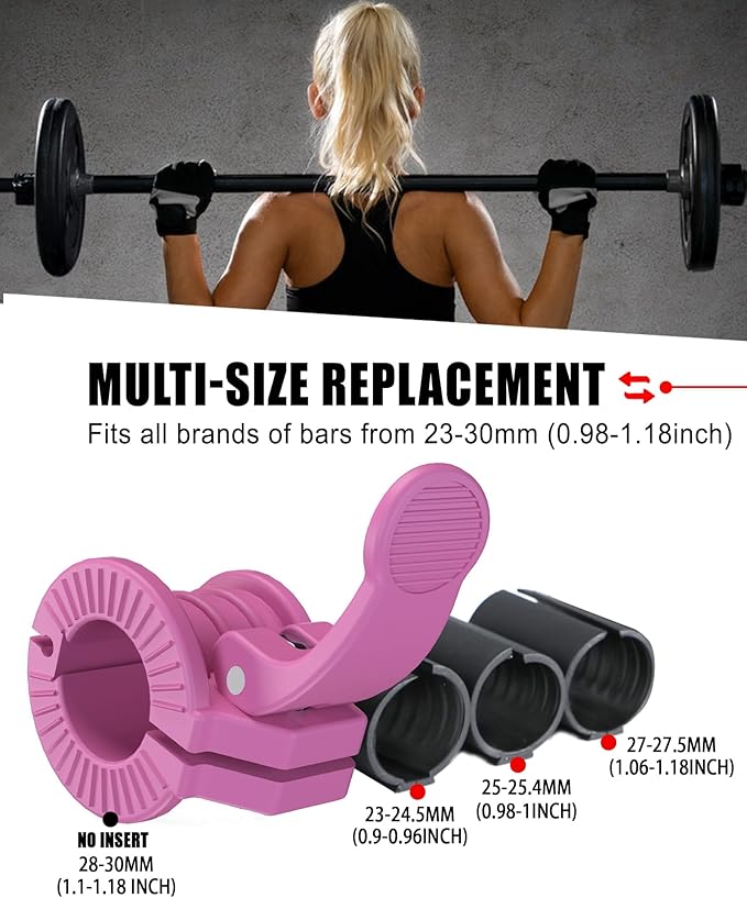 ZY-HUAN Barbell Clips 1 inch Barbell Clamps 0.9-1.18inch Quick Release Weight Clips for Bars Multi-Size Adjustable Olympic Barbell Clamps (Matte Pink)