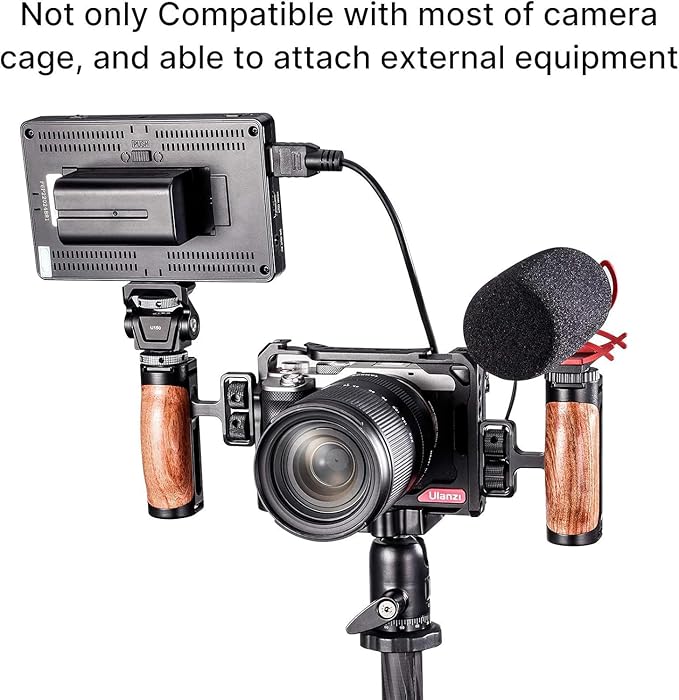 ULANZI R075 Wooden Camera Side Handle,Left & Right Dual Grip with 1/4"-20 + Cold Shoe,Walnut Wood Video Rig Compatible With Mirrorless A7 IV A6700,Canon R6 R50,Run-and-Gun Vlog & Smartphone Cage Mount