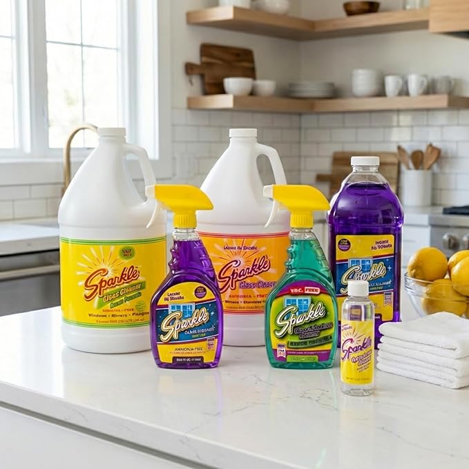 Sparkle Glass Cleaner Spray Bottle & Refill, Ammonia-Free Original Formula Glass Cleaner, Leaves No Streaks, 33.8 FL OZ Spray Bottle & 1 Gallon Refill (Pack of 6)