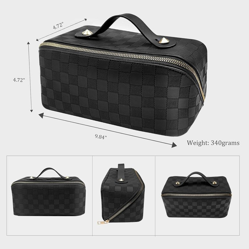 Travel Makeup Bag - Large Capacity Waterproof Organizer with Divider & Handle | Black