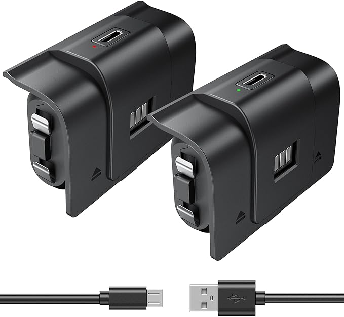 Xbox Controller Battery Pack 2-Pack, 40H Playtime 2.5H Fast Charge, Rechargeable Battery for Xbox Series X|S, Xbox One, Elite, Long Play & Charge Cable with 4 Covers