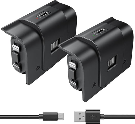 Xbox Controller Battery Pack 2-Pack, 40H Playtime 2.5H Fast Charge, Rechargeable Battery for Xbox Series X|S, Xbox One, Elite, Long Play & Charge Cable with 4 Covers