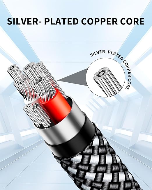 RIKSOIN 3.5mm Nylon Braided Aux Cable, Silver-Plated Wire Core Male to Male Cord for Headphones Car Home Stereos Speaker Compatible with iPhone iPad iPod Echo More-10FT