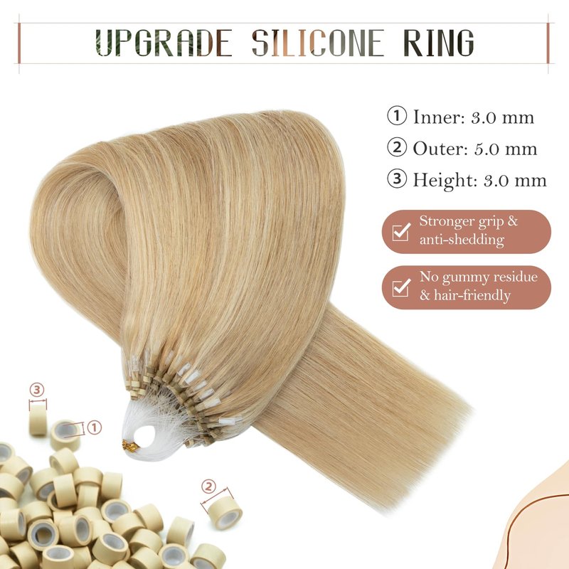 TESSHAIR Micro Loop Hair Extensions, 100% Remy Human Hair, Microlink Extensions, No Tangle & Smooth, 50 Strands 50g, 14 Inch #Bleach Blonde