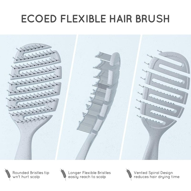 Ecoed Vented Detangling Hair Brush - Smooths Curly, Thick & Straight Hair | Eco-Friendly Blue Design