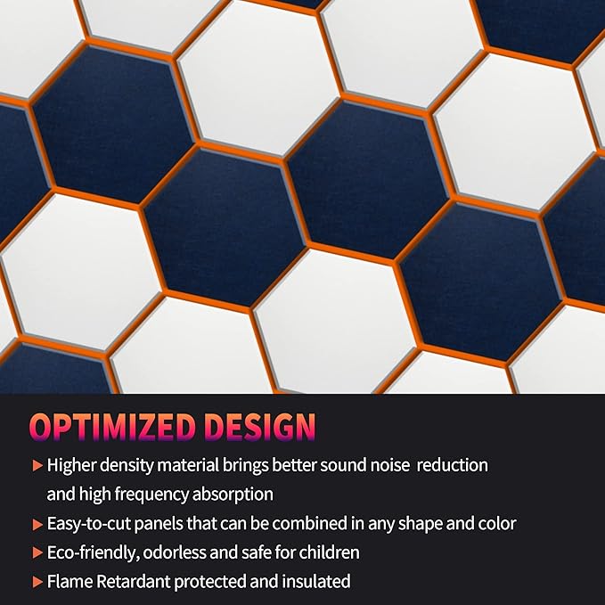 Mollywell Hexagon Acoustic Panels 14x12 - Reduce Echo & Reverb, Noise Blocking Wall Tiles for Studio & Creative Space, Yellow Sound Absorbing Panels