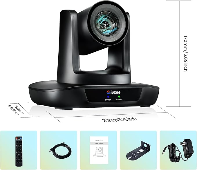 iuZee AI Auto Tracking PTZ Camera 3G-SDI/USB3.0/HDMI/LAN PoE 30X Optical and 8X Digital Zoom Live Streaming Camera 1080P 60FPS for Church Services Worship Education Events vMix OBS YouTube