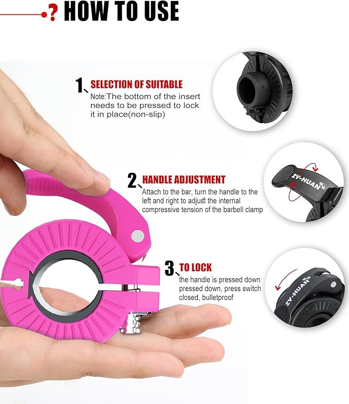 ZY-HUAN Pro Barbell Clips 1 inch Barbell Clamps 0.9-1.18inch Quick Release Weight Clips for Bars Multi-Size Adjustable Olympic Barbell Clamps (Rose)
