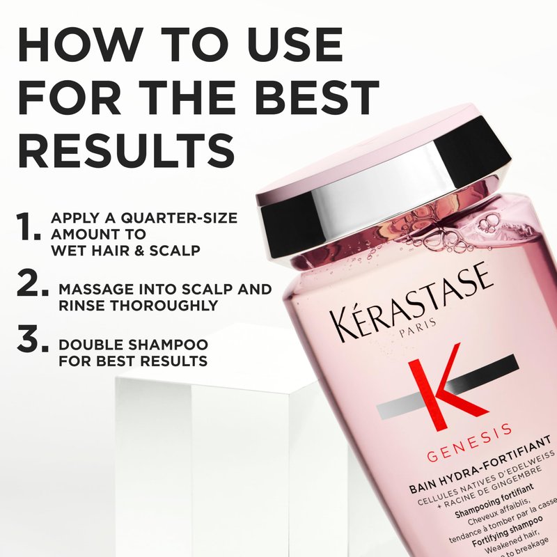Kerastase Genesis Hydra-Fortifiant Shampoo For Weak or Damaged Hair - Anti-Breakage & Strengthening, Hydrates Hair, Silicone-Free, 16.9 Fl Oz