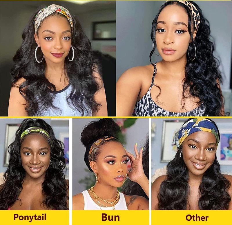 Miss Lee Headband Wigs for Black Women Human Hair Glueless Body Wave Headband Wig Human Hair 100% Brazilian Virgin Hair Machine Made Head band Wig 150% Density