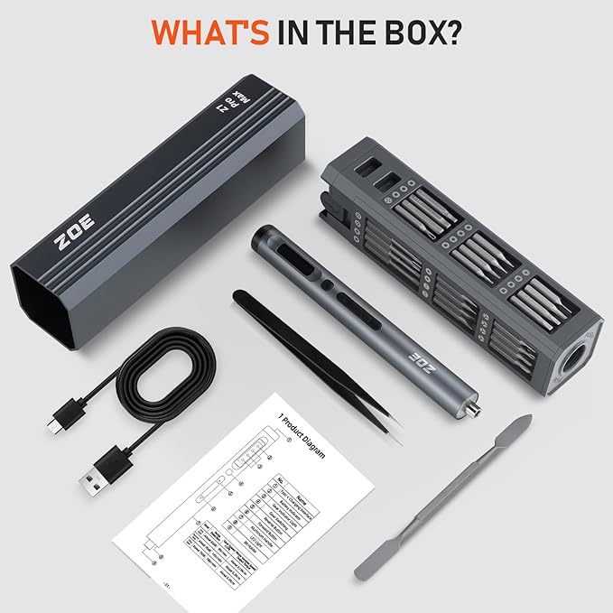 ZOE Mini Electric Screwdriver Set, 3 Torque (0.15-0.5N·m) + LED Light, 500mAh USB-C,42 S2 Steel Bits, Precision Repair Kit for Laptop/Camera/Electronics