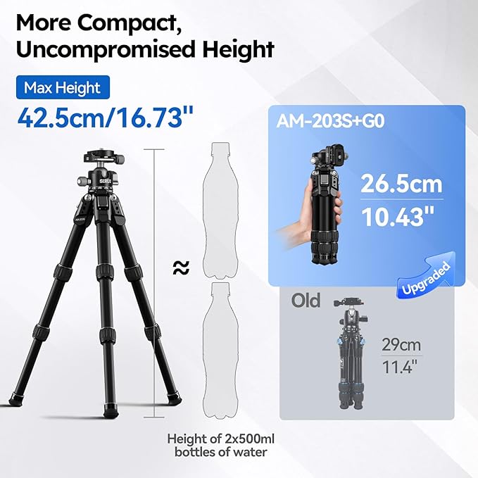 SIRUI Aluminum Alloy Desktop Tripod, 1.9lbs Mini Lightweight Tripod with Low-Profile Ball Head, Compact Design, 33lbs Load, 16.7" Max Height, for DSLR, Mirrorless Camera, Phone, Vlogging