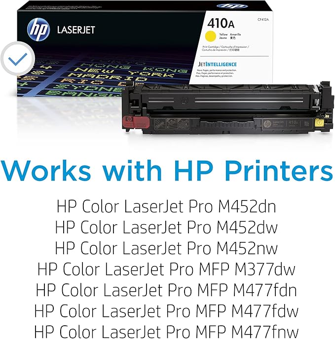 HP 410A Yellow Toner Cartridge Printers | Works with Color LaserJet Pro M452 Series; Color LaserJet Pro MFP M377, M477 Series | CF412A