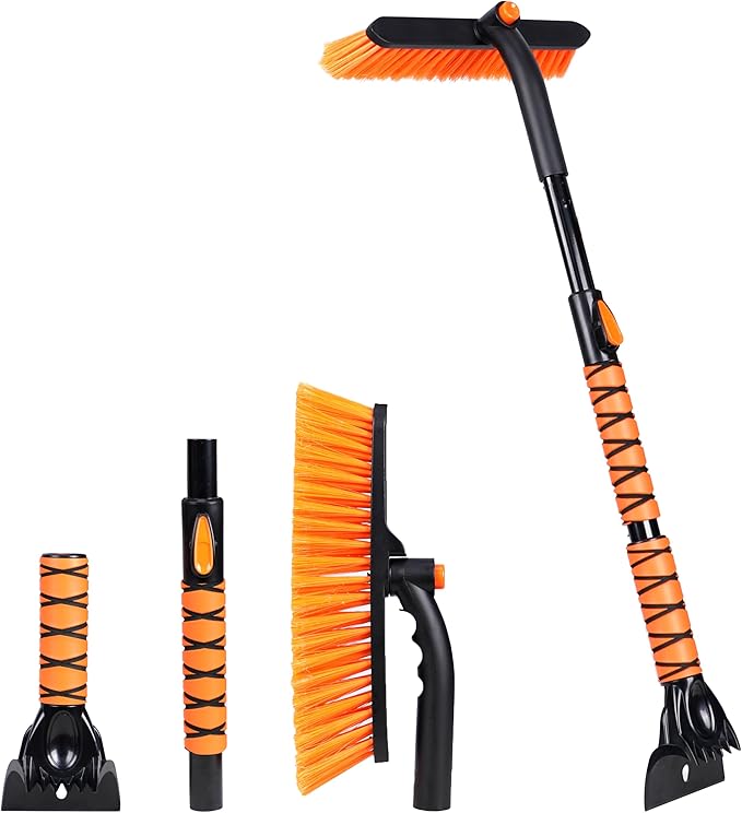 EcoNour 36" Extendable Snow Brush and Ice Scraper | 3-in-1 Telescopic Snow Removal Brush with 360Â° Rotating Head for Car Windshield | Ice Scraper for SUV, Truck, and Car | Winter Car Accessories