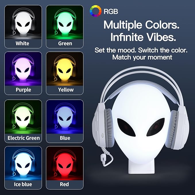 FancyMay RGB Headphone Stand with Music Rhythm Light, 8-Color LED Gaming Headset Holder with USB & Type-C Charging Ports, Voice-Activated Light for PC Desk Setup, Gamer Gifts for Men & Boys