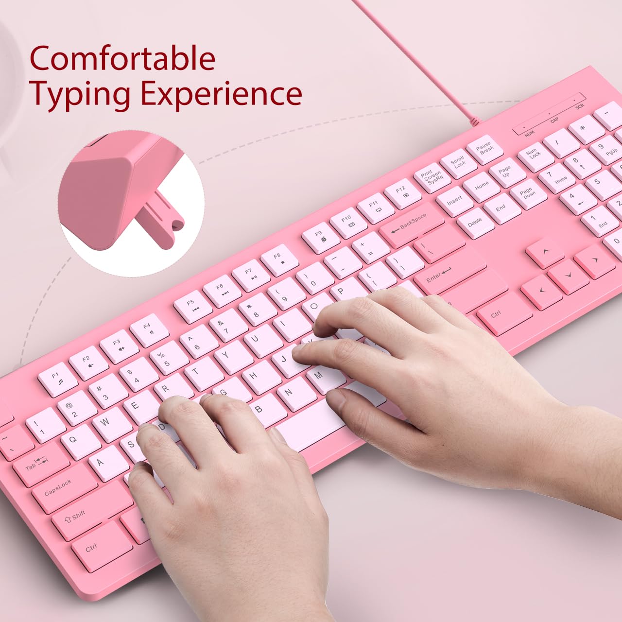 Wired Keyboard, Ultra-Thin USB Wired Computer Keyboard, Low-Profile Keys, Spill-Resistant, Multimedia Keys, Compatible with Windows, Mac, Chrome, Linux, and Android-Rose Pink