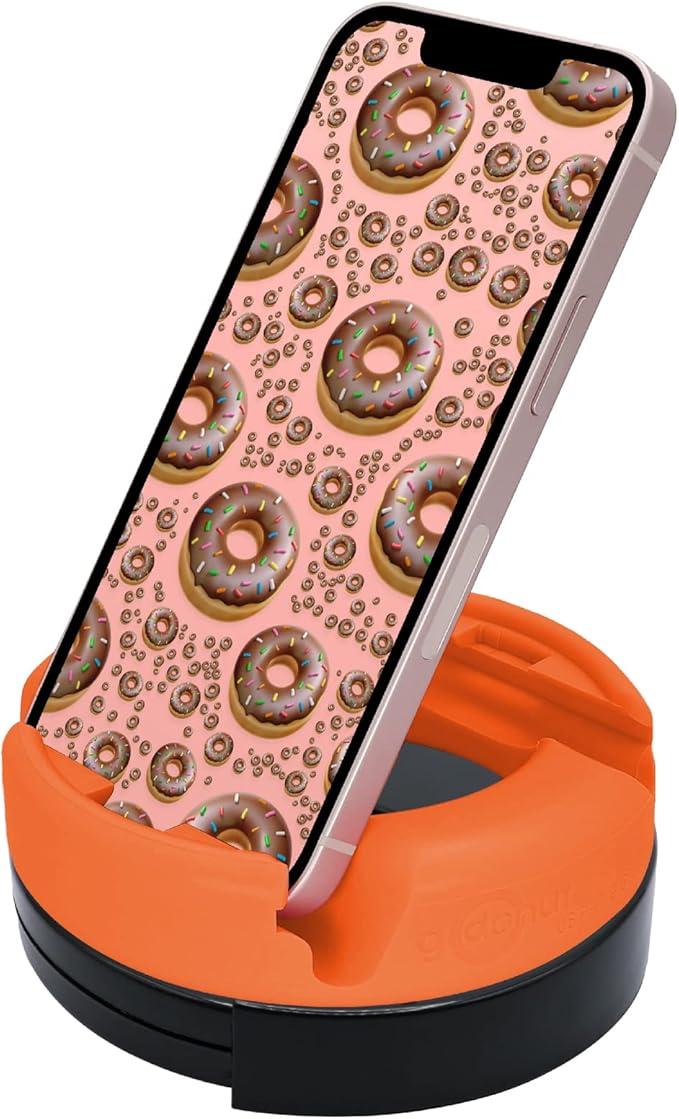 GoDonut 360 Swivel – Smartphone and Tablet Stand and Desk Organizer with 360 Degrees Device Rotation - Compact and Portable for Travel, Office and Home - Made in USA (Orange)