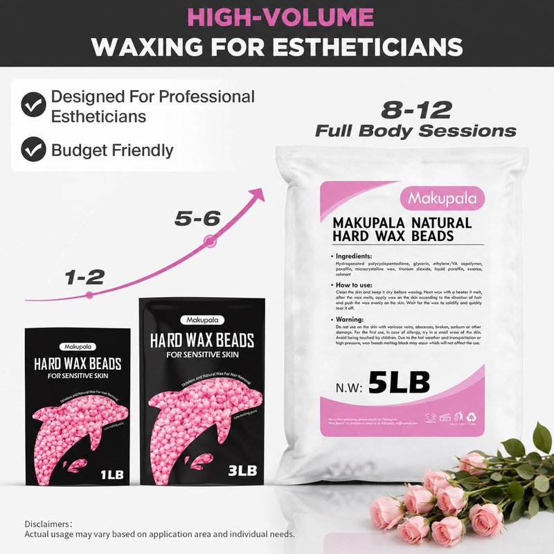 32 oz Hard Wax Beads, 2lb Waxing Beads for Full-Body Hair Removal, Brazilian & Bikini, Legs Underarms Face at Home & Professional Salon Refill Bulk Rosin-Free Natural Wax Bean for Sensitive Skin