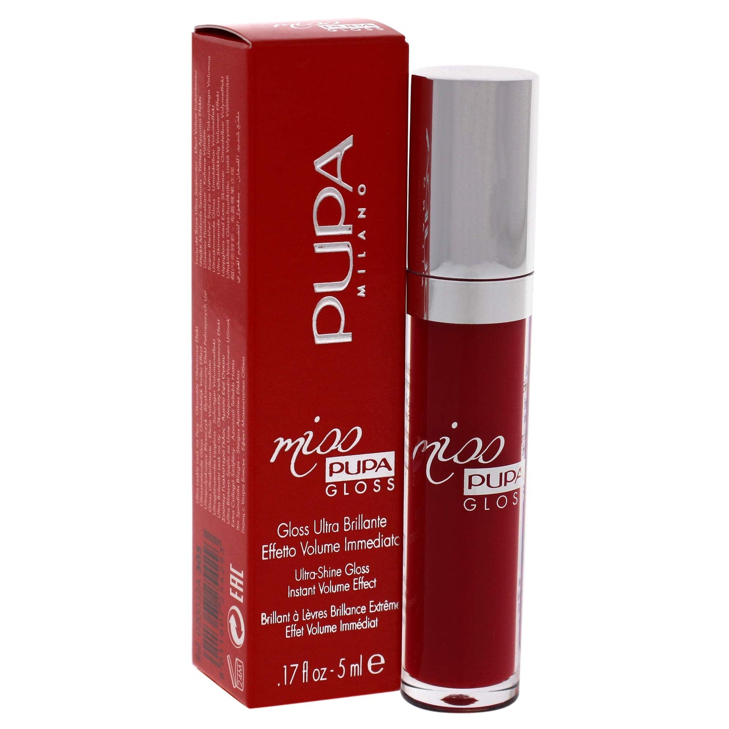 PUPA Milano Miss PUPA Milano Lip Gloss - Shiny, Smooth, Plump - Soft, Innovative Gel Texture - Glides Smoothly On Lips - For A Moisturizing And Volume Enhancing Effect - 305 Essential Red - 0.17 OZ