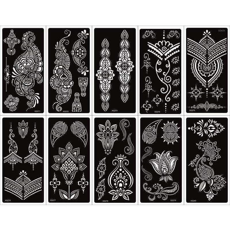 Xmasir Pack of 24 Sheets Temporary Tattoo Templates,Self-Adhesive Henna Indian Arabian Temporary Tattoo Sticker for Body Paint