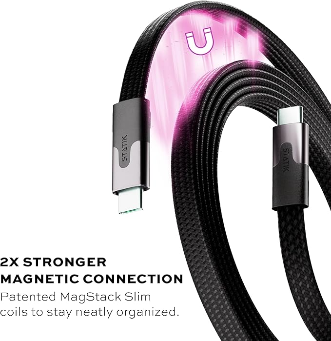 Statik MagStack Slim Pro - USB C to USB C Cable, Magnetic Anti Tangle Flat Type C Charger Fast Charging Cord, Magnetic Charging Cable, Compatible with iPhone, iPad & Android, 100W 3FT, 3-Pack