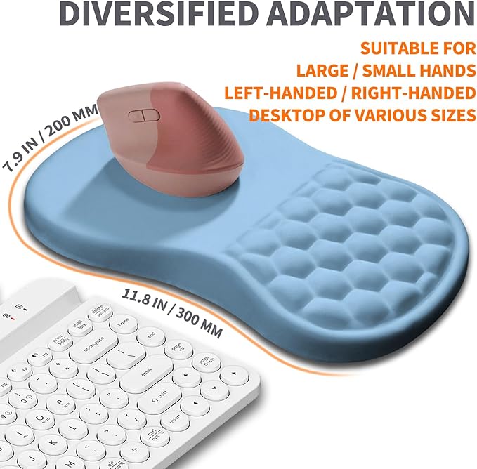 Armanza Ergonomic Joint Wrist Support Mouse Pad with Memory Foam Cushion Massage Bump, Carpal Tunnel Pain Relief Mousepad Slope Design for Wrist Rest, 11.8x7.9 in, LightSkyBlue