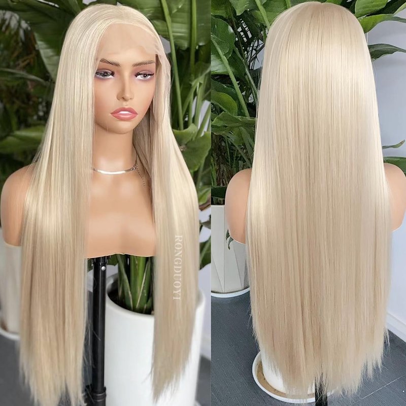 RONGDUOYI 13X6 Lace Front Wigs for Women Blonde Lace Wig Long Silky Straight Synthetic Hair Glueless Natural Hairline Daily Use Cosplay Wig