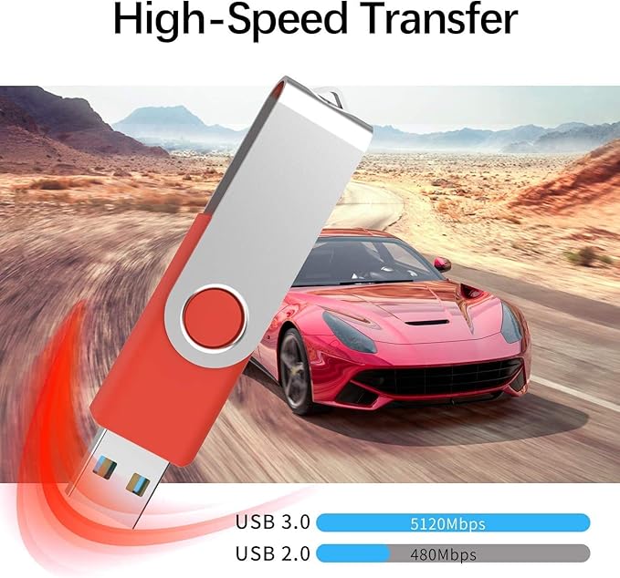 TOPESEL 5 Pack 64GB USB 3.0 Flash Drive Memory Stick Thumb Drives Swivel Pen Drive (5 Mixed Colors: Black Blue Green Red Silver)