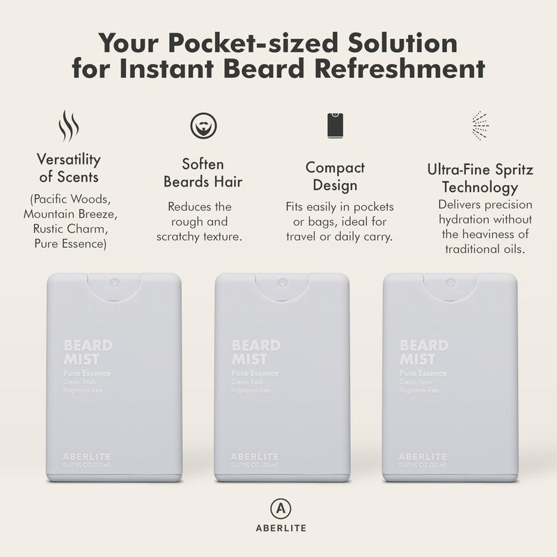 Aberlite Beard Mist - Beard Soften & Tame Spray - Hydrating Mist (Pure Essense 3-Pack)