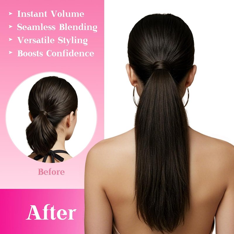 Real Human Hair Ponytail Extensions - 80g Clip-In Straight Hair for Women | Brunette Dark Brown, 14 Inch
