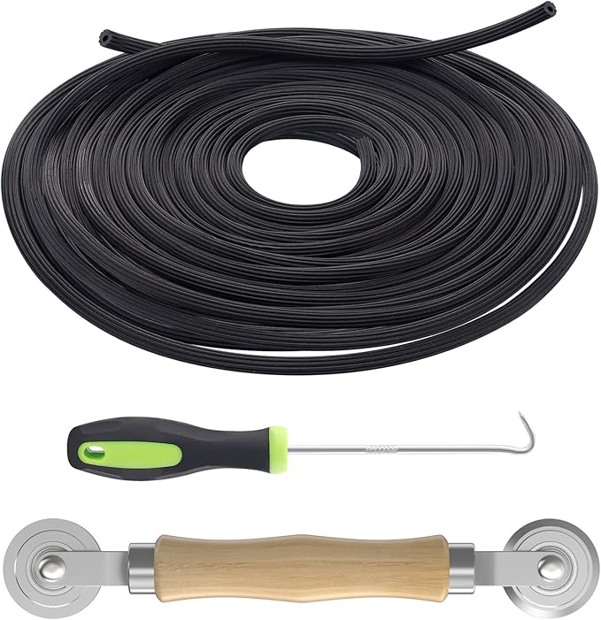 Screen Repair Kit - 3 in 1 Screen Tools Including Roller, 0.14in x 32.8ft Spline, Removal Hook for Replacing & Installing Door Window Screens