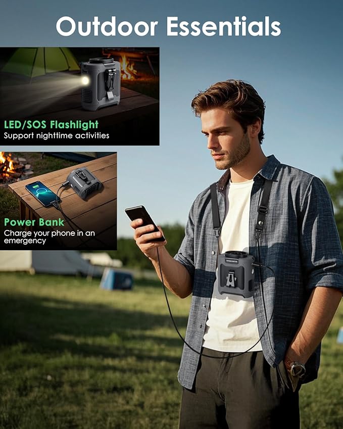 FANSEXPERT Portable Waist Fan Clip on, Personal Wearable Belt Fan 10000mAh Rechargeable Battery Under Shirt,5 Speeds with light, Neck Fan Hands-Free Cooling For Outdoor Camping Travel (Grey)